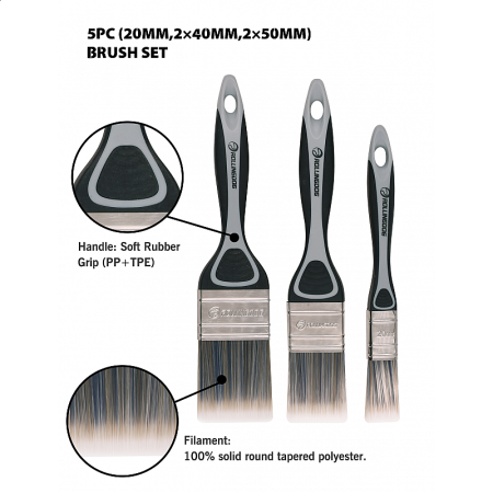 Набор кистей BT1000 20/40/40/50/50 мм, полиэстер, серия Professional, Rollingdog арт.10440