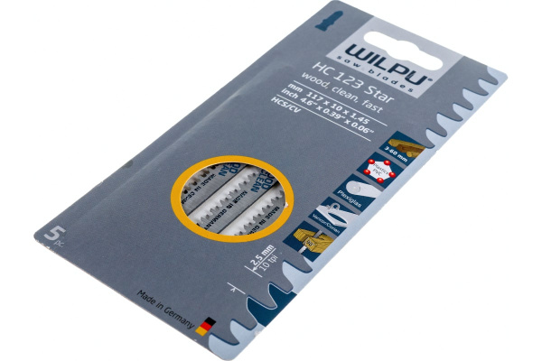 Пилка для электрического лобзика по дереву чистый рез WILPU HC 123 уп.5шт. арт.0210500005