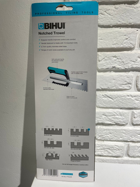 Кельма зубчатая прямой зуб 320х120мм, 8х8х8мм, BIHUI PTSL08