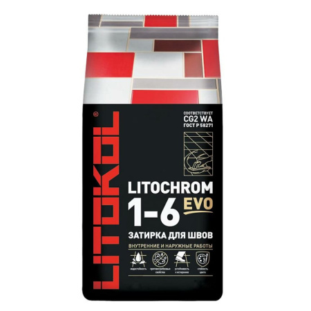 LITOCHROM 1-6 EVO LE 145 черный уголь, Затирка для узких швов плитки, LITOKOL, 2 кг арт.500170002
