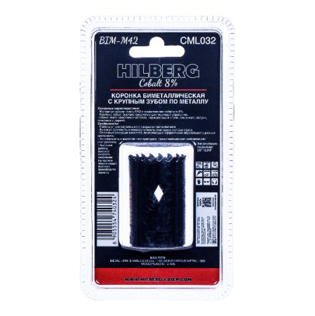 Коронка биметаллическая по металлу 32мм, крупный зуб, Hilberg Bi-Metal Cobalt 8% (М42), CML032