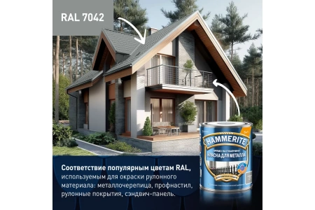 Краска Hammerite Для металла гладкая, серая RAL7042 0.75 л
