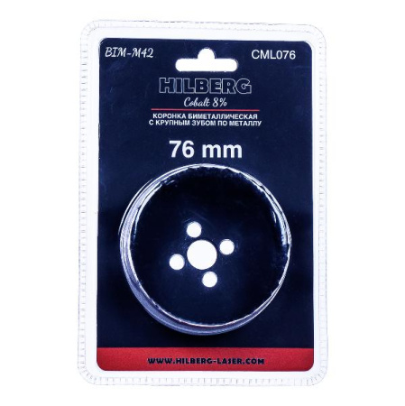Коронка биметаллическая по металлу 76мм, крупный зуб, Hilberg Bi-Metal Cobalt 8% (М42), CML076