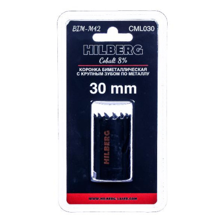 Коронка биметаллическая по металлу 30мм, крупный зуб, Hilberg Bi-Metal Cobalt 8% (М42), CML030