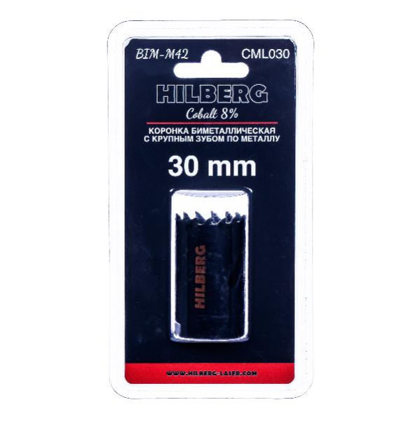 Коронка биметаллическая по металлу 30мм, крупный зуб, Hilberg Bi-Metal Cobalt 8% (М42), CML030