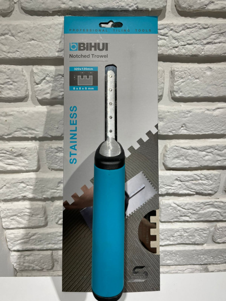 Кельма зубчатая прямой зуб 320х120мм, 8х8х8мм, BIHUI PTSL08