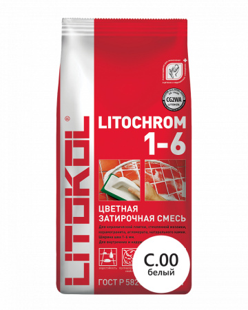 LITOCHROM 1-6 C.00 белый, Затирка для узких швов плитки, LITOKOL, 2кг арт.075640003