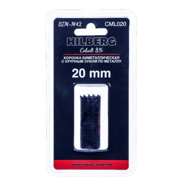Коронка биметаллическая по металлу 20мм, крупный зуб, Hilberg Bi-Metal Cobalt 8% (М42), CML020