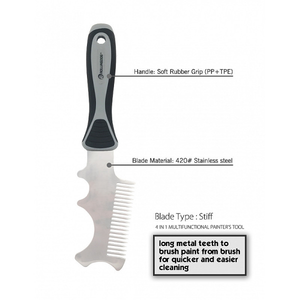 Малярная расчёска для очистки валиков и кистей 4 в 1, Rollingdog 50219