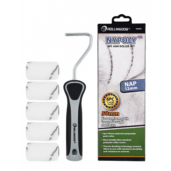 Набор валиков с бюгелем Rollingdog NYPOLY 50мм, ворс 12мм, полиэстер/полиамид, арт.60265