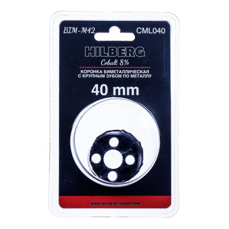 Коронка биметаллическая по металлу 40мм, крупный зуб, Hilberg Bi-Metal Cobalt 8% (М42), CML040
