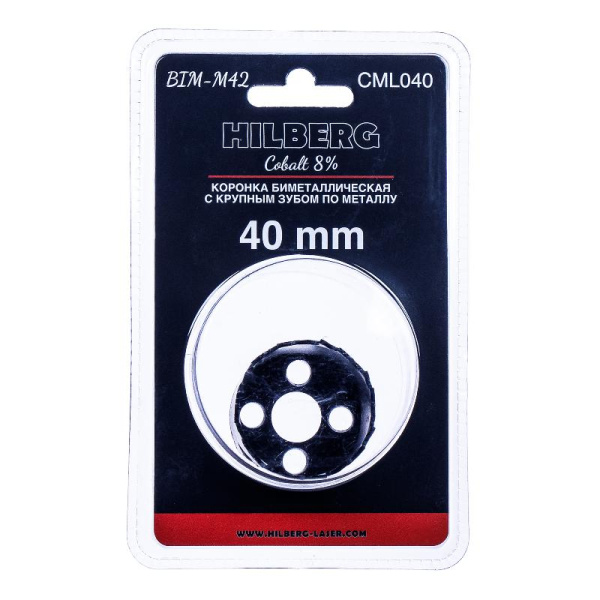 Коронка биметаллическая по металлу 40мм, крупный зуб, Hilberg Bi-Metal Cobalt 8% (М42), CML040