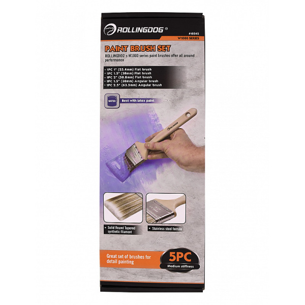Набор кистей W1000 25/38/38/50/63 мм, синтетика, серия Standard, Rollingdog арт.10542