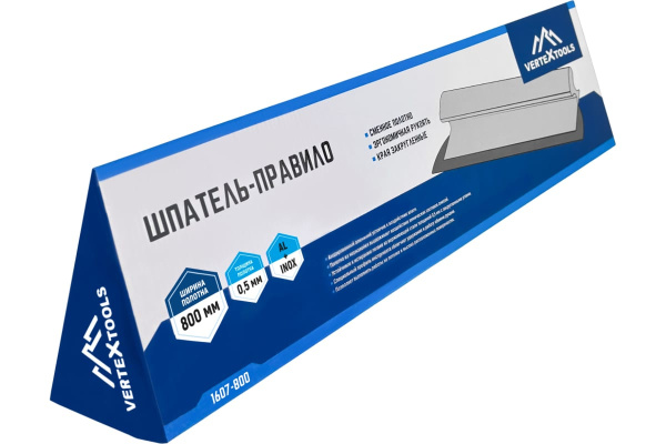 Шпатель-правило vertextools 800мм, толщина 0,5мм, алюминевый+нержавеющая сталь 1607-800