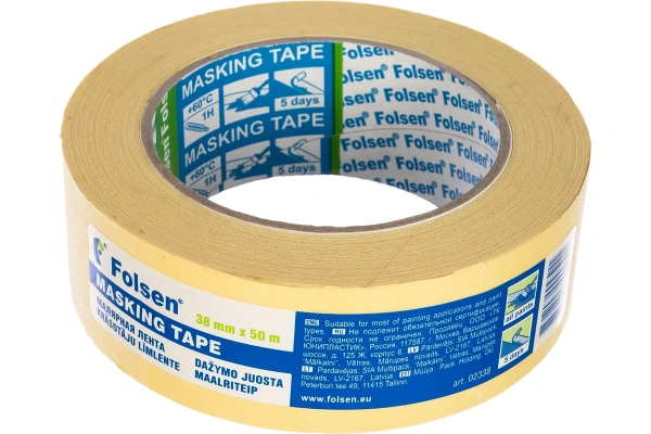 Малярная лента FOLSEN MASKING TAPE (желтая 5 д.) 38мм х 50м арт. 02338