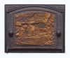 Дверка каминная с рисунком не уплотненная Литком ДК-2, Домик в деревне, 375х300х40мм, патина медь