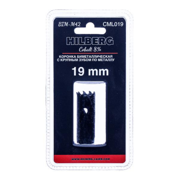 Коронка биметаллическая по металлу 19мм, крупный зуб, Hilberg Bi-Metal Cobalt 8% (М42), CML019