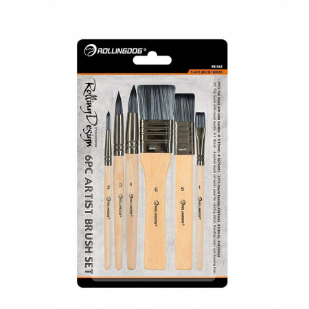 Набор кистей 4/8/8/10/15/25 мм, синтетика, серия Standard, Rollingdog арт.81462