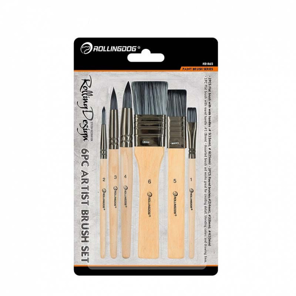 Набор кистей 4/8/8/10/15/25 мм, синтетика, серия Standard, Rollingdog арт.81462