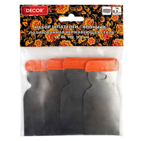Набор японских шпателей из нержавеющей стали 5,8,10,12см DECOR арт.309-120