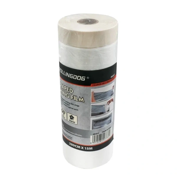 Укрывное полотно на малярной ленте Rollingdog Masking Film 8мкм, 280см*15м арт. 81517
