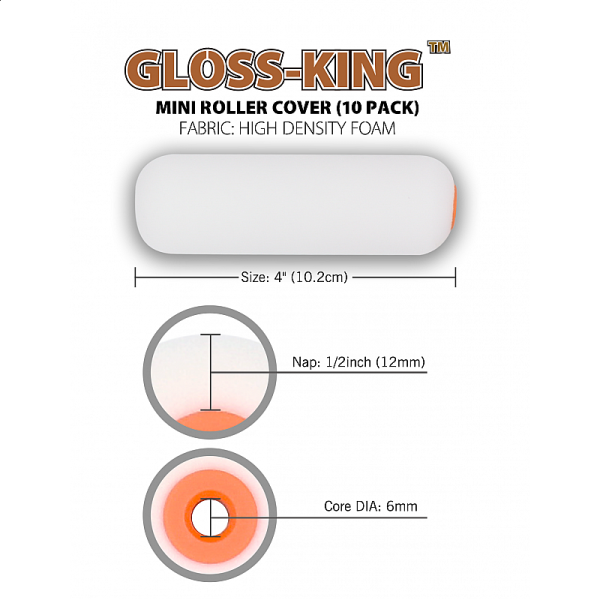 Набор мини-роликов Rollingdog GLOSS-KING 100м, для бюгеля 6мм, поролон (10шт.) арт.00348