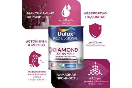 Краска Dulux Professional Diamond Extra Matt глубокоматовая BC 9 л NEW