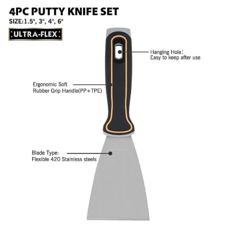 Набор шпателей Rollingdog Greyhound 1/3/4/6" (25/75/100/150мм), серия Elite, арт.50360