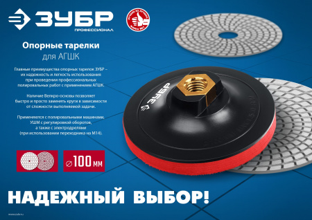 Опорная пластиковая тарелка ЗУБР Профессионал для УШМ под АГШК 100мм арт. 3578-100