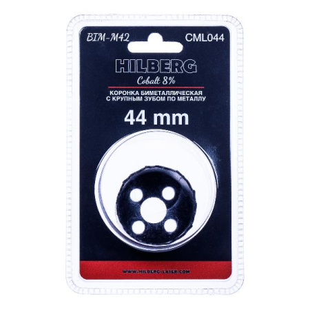 Коронка биметаллическая по металлу 44мм, крупный зуб, Hilberg Bi-Metal Cobalt 8% (М42), CML044