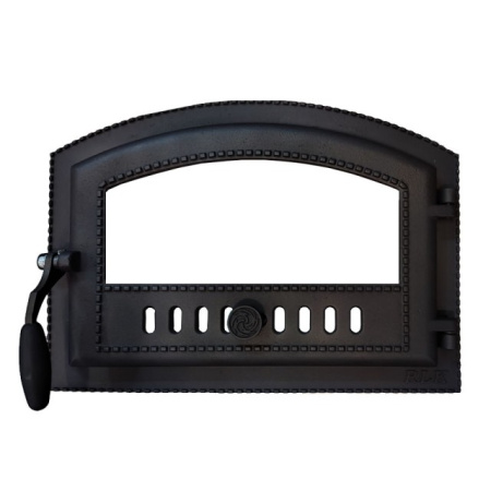 Дверка каминная со стеклом герметичная Литком ДКГ-10С, Каравай, 410х270х65мм, черная