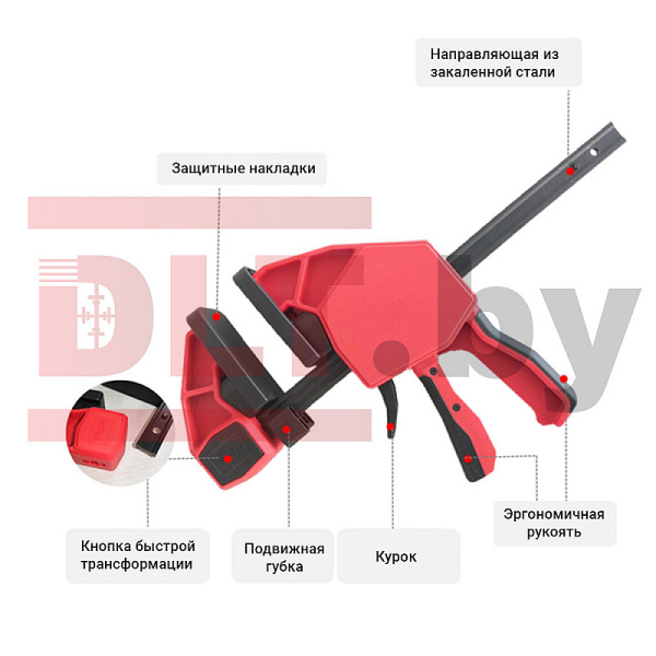 Струбцина быстрозажимная 150мм длина губок 90мм DLT 90151