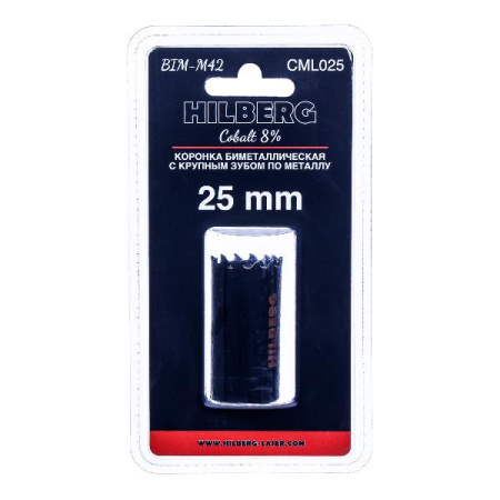 Коронка биметаллическая по металлу 25мм, крупный зуб, Hilberg Bi-Metal Cobalt 8% (М42), CML025