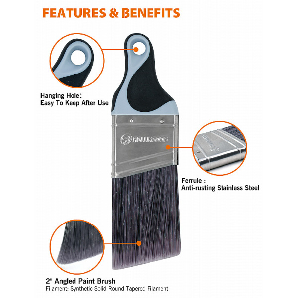 Набор кистей с короткой ручкой PT-1000 22/50 мм, синтетика, серия Professional, Rollingdog арт.10595