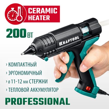 Клеевой (термоклеящий) пистолет KRAFTOOL Grand 200, стержень 11-12 мм, 25 г/мин. арт. 06839