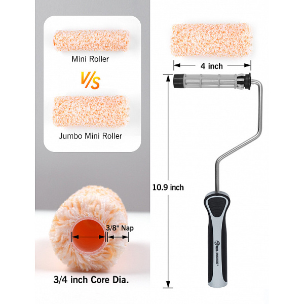 Набор валиков с бюгелем Rollingdog SUPER-MICRO 100мм, ворс 9.5мм, микрофибра, арт.70264