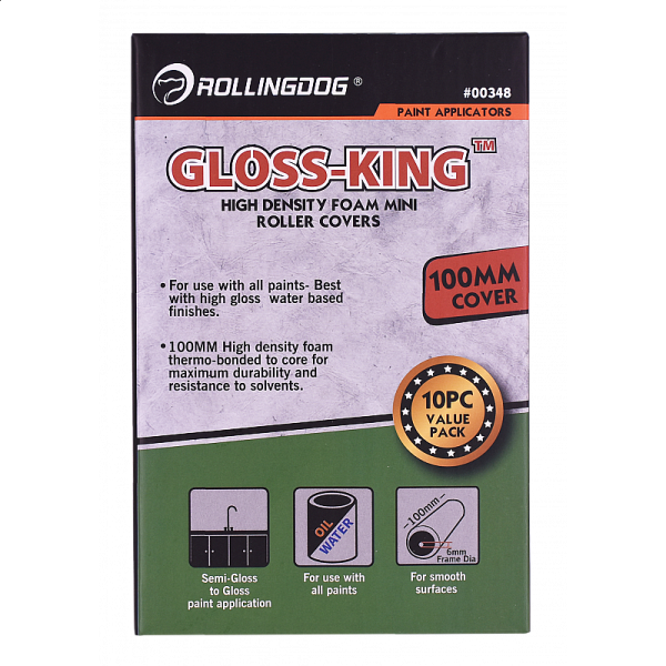 Набор мини-роликов Rollingdog GLOSS-KING 100м, для бюгеля 6мм, поролон (10шт.) арт.00348