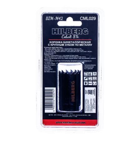 Коронка биметаллическая по металлу 29мм, крупный зуб, Hilberg Bi-Metal Cobalt 8% (М42), CML029
