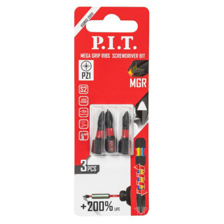 Бита ударная PZ1x25мм Mega Grip Ribs P.I.T. ASDR02-25PZ1 уп.3шт.