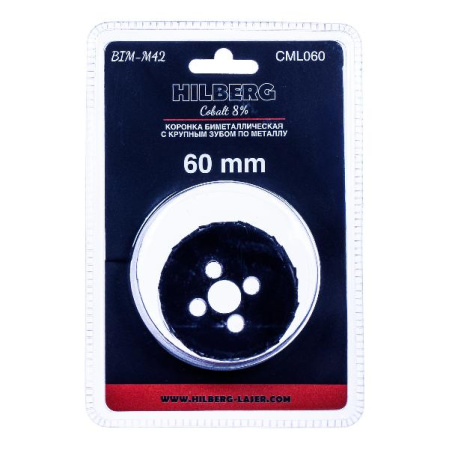 Коронка биметаллическая по металлу 60мм, крупный зуб, Hilberg Bi-Metal Cobalt 8% (М42), CML060