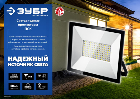 Светодиодный прожектор, ЗУБР ПСК-200, 200 Вт, 6500 К, IP 65, Профессионал арт. 57141-200