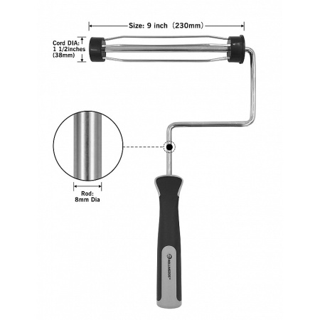 Ручка для валика каркасная 230 мм (9"), Ø38мм Rollingdog Smooth paint roller frame резьба арт. 30058