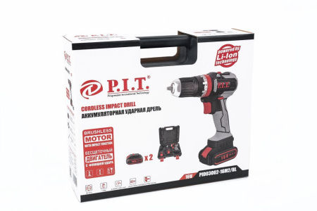 Дрель-шуруповерт ударная P.I.T. PID03002-16M2/BL бесщеточн., Li-ion 16V, 1500mAh
