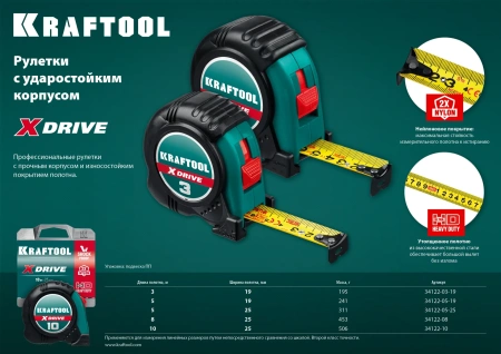 Рулетка 5м KRAFTOOL X-Drive, 5 м х 25 мм