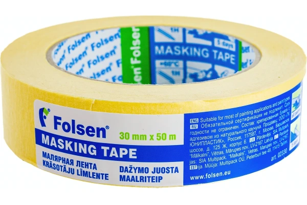 Малярная лента FOLSEN MASKING TAPE (желтая 5 д.) 30мм х 50м арт. 02330
