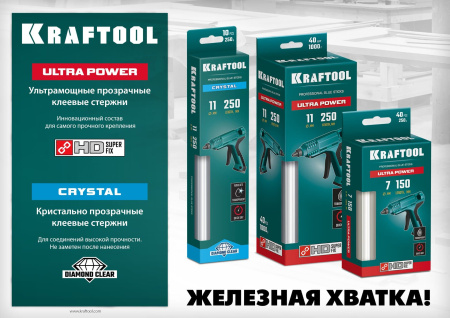 Стержни клеевые прозрачные ультрамощные 11x250 мм KRAFTOOL 10 шт арт. 06848-10